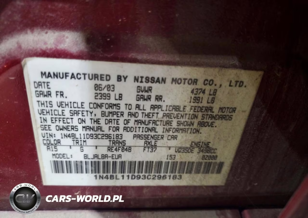 2003 Nissan Altima 3.5 Se VIN:1N4BL11D93C296183 - 12