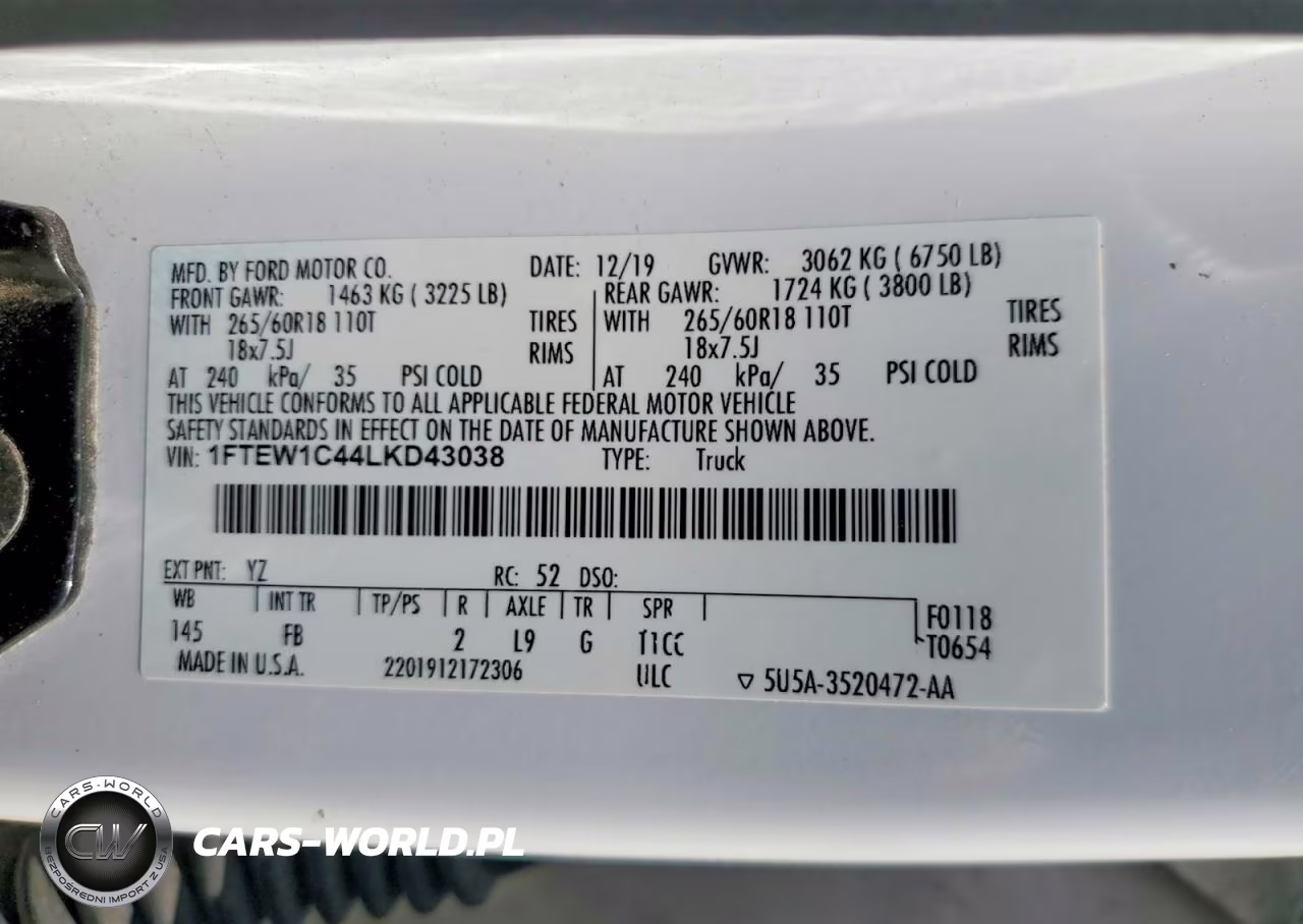 2020 Ford F150 Supercrew VIN:1FTEW1C44LKD43038 - 12