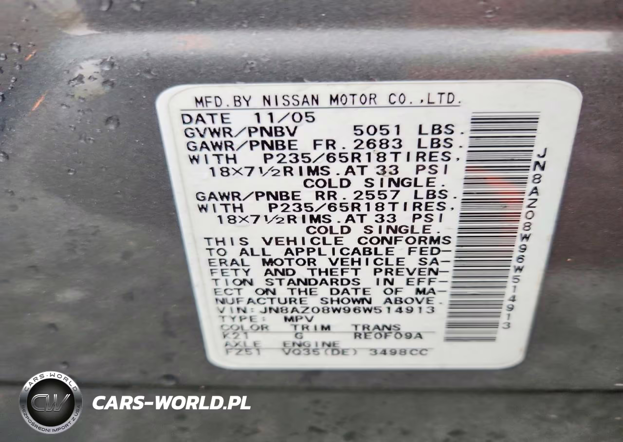 2006 Nissan Murano S VIN:JN8AZ08W96W514913 - 14