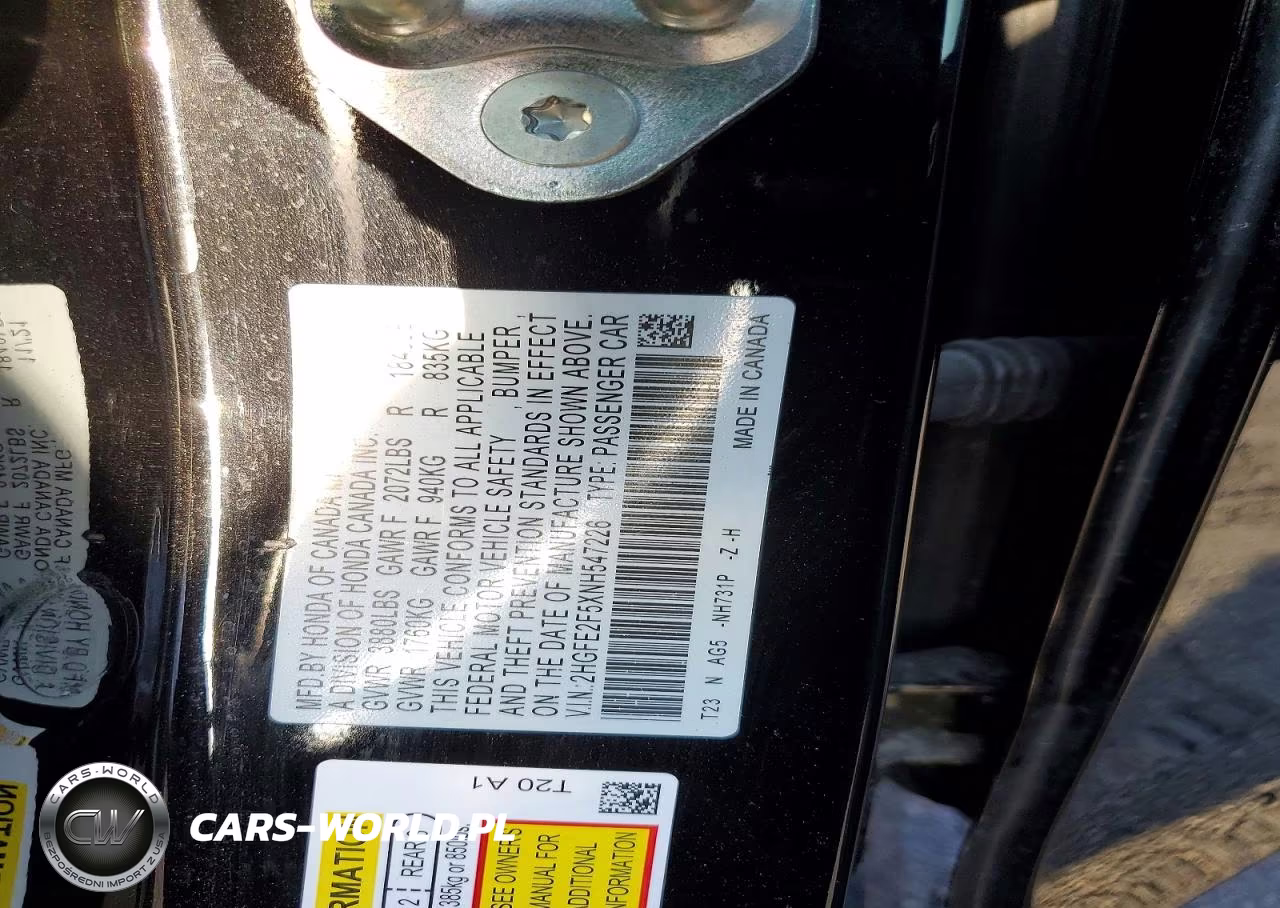 2022 Honda Civic Sport VIN:2HGFE2F5XNH547226 - 12
