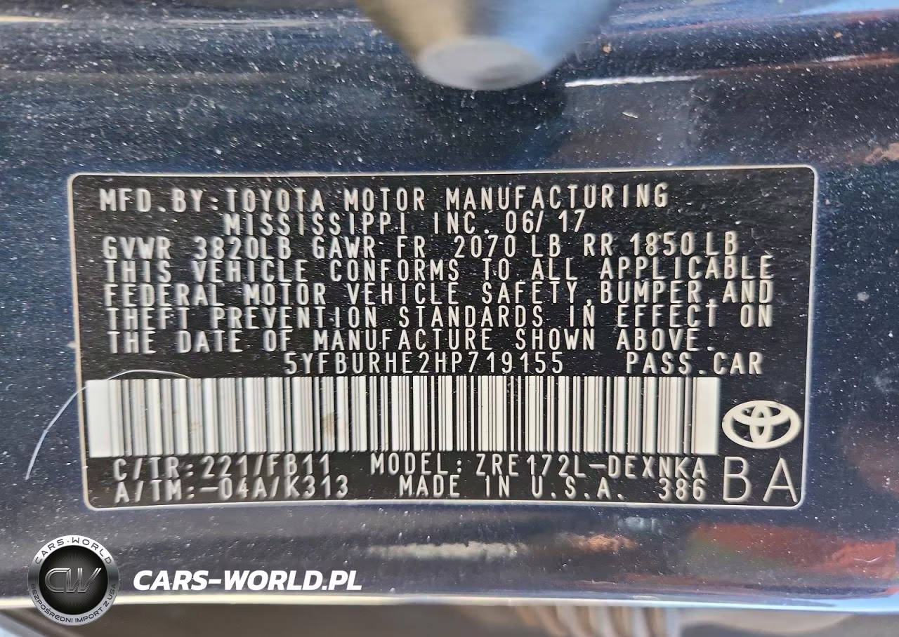 2017 Toyota Corolla Le VIN:5YFBURHE2HP719155 - 12