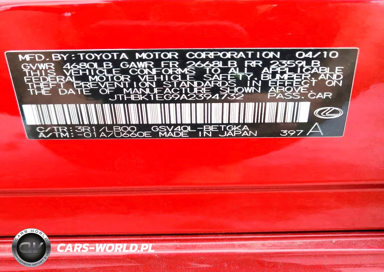 2010 Lexus Es 350 VIN:JTHBK1EG9A2394732 - 12