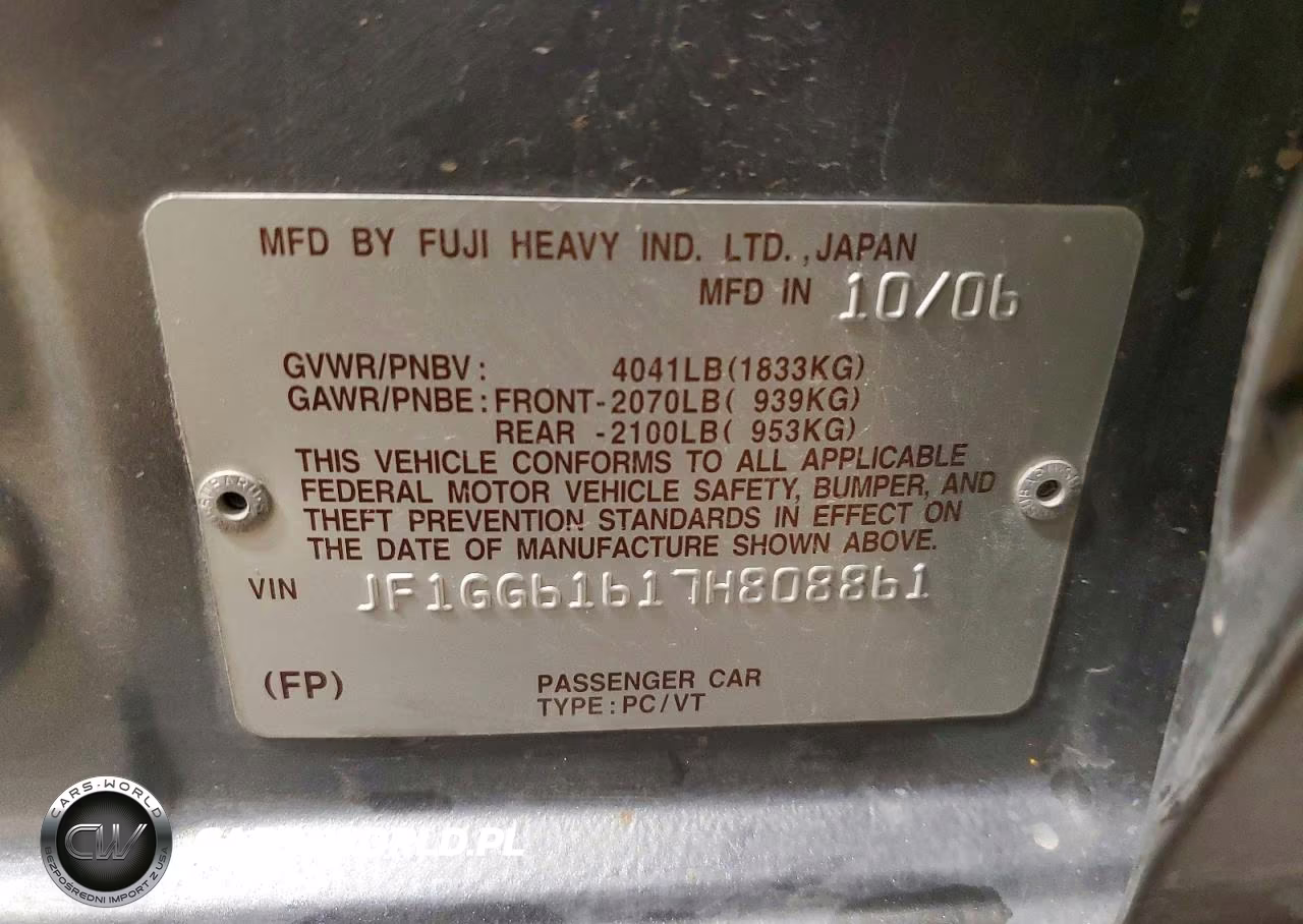 2007 Subaru Impreza 2.5I VIN:JF1GG61617H808861 - 14