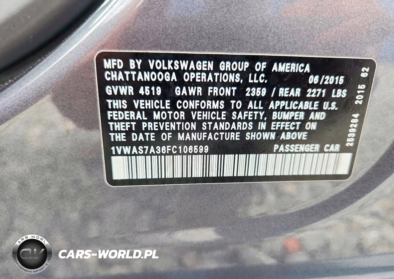 2015 Volkswagen Passat S VIN:1VWAS7A36FC106599 - 12