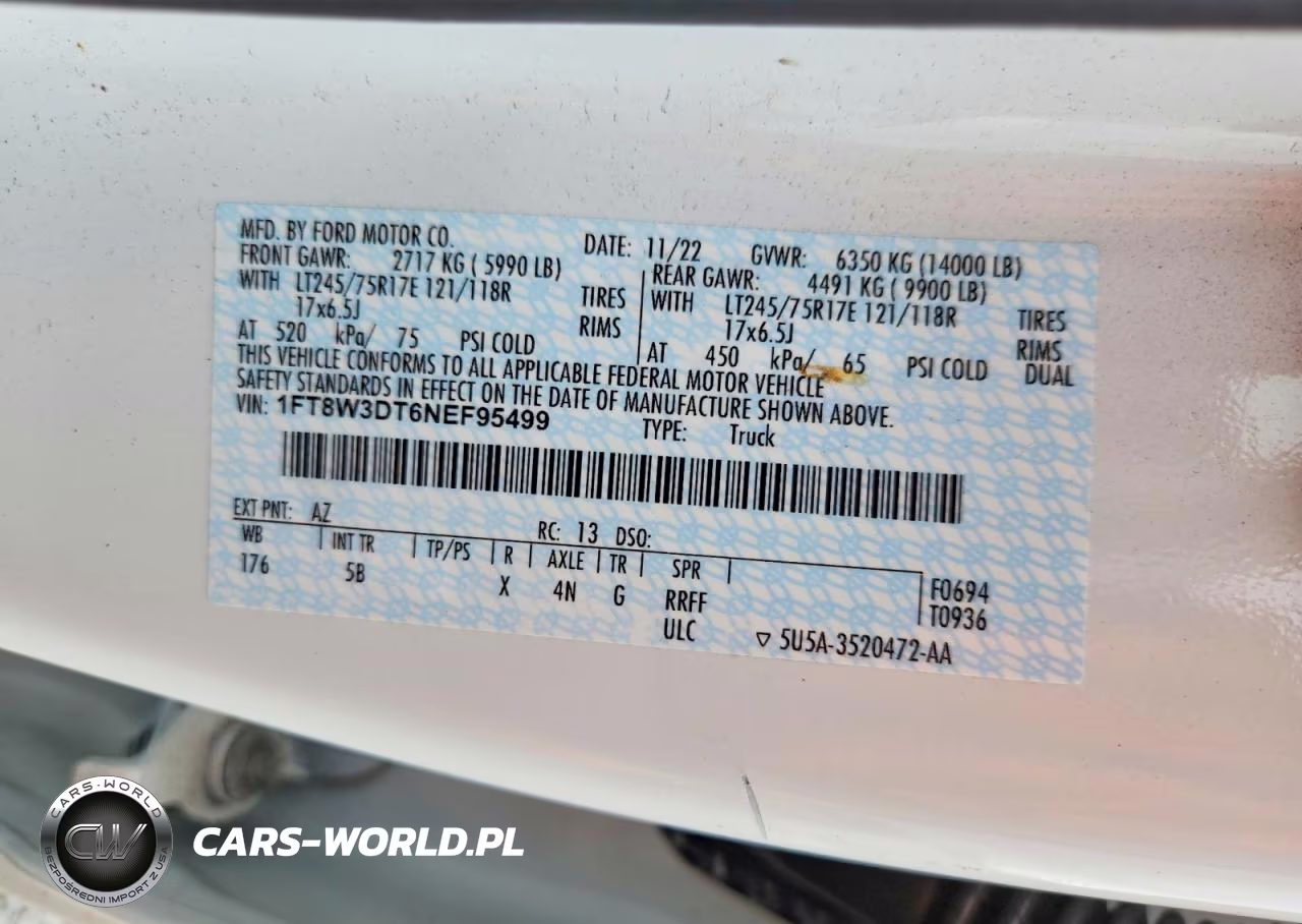 2022 Ford F350 Super Duty VIN:1FT8W3DT6NEF95499 - 12
