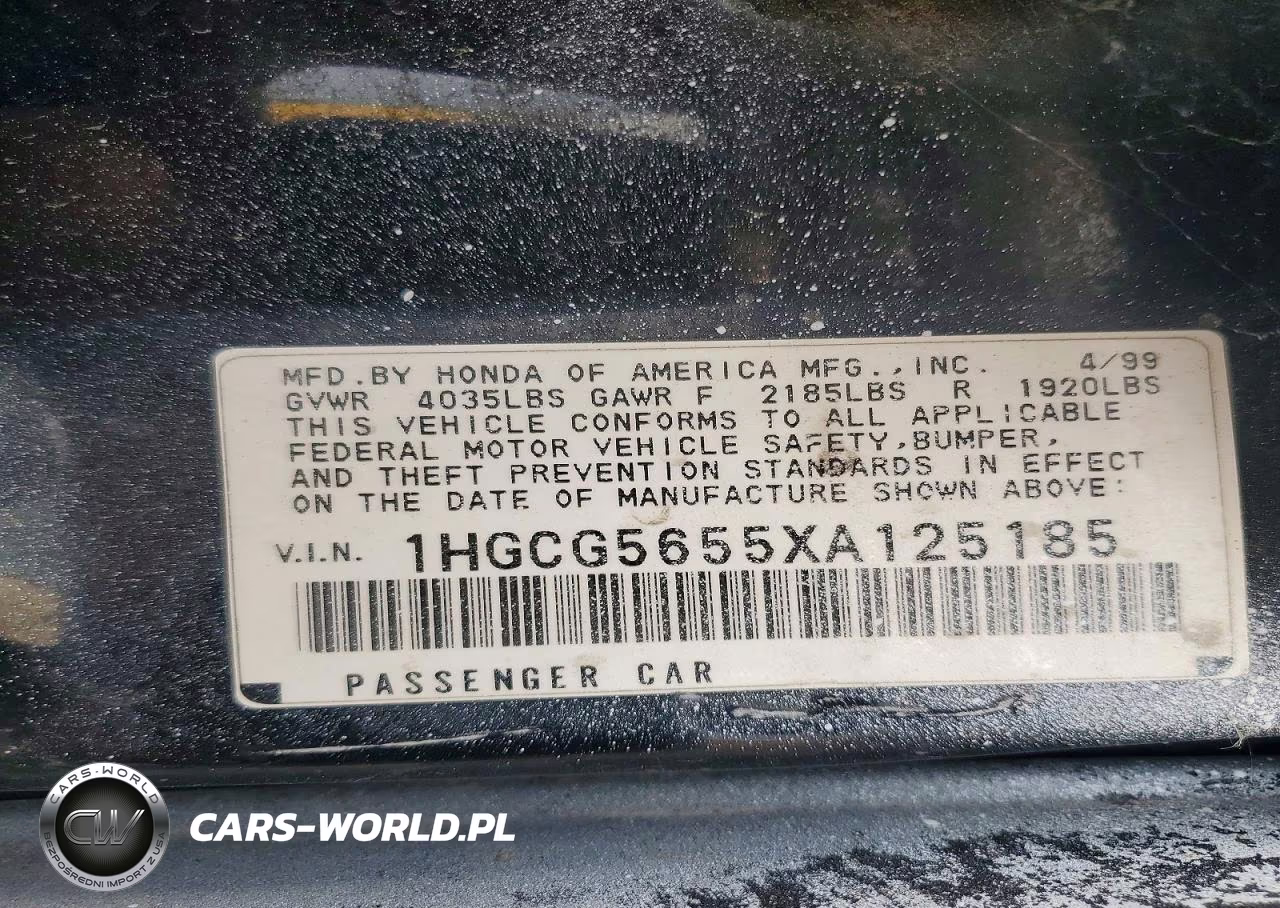 1999 Honda Accord Ex VIN:1HGCG5655XA125185 - 12