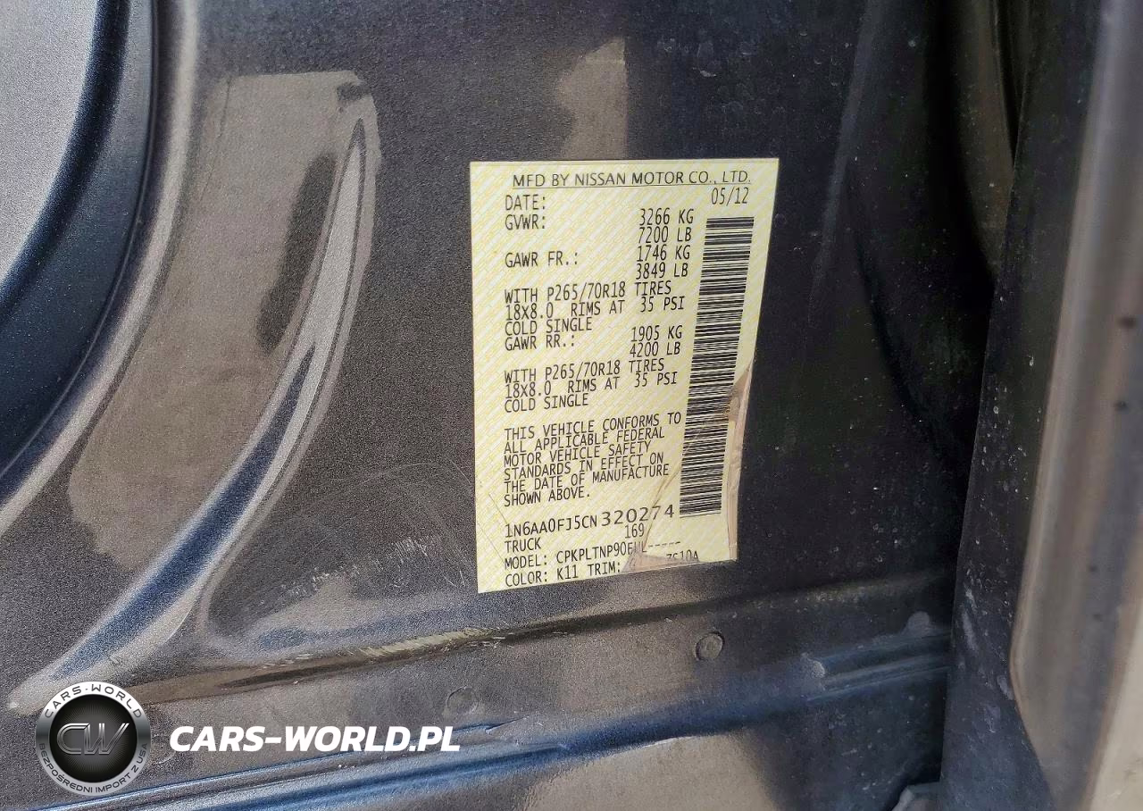 2012 Nissan Titan Sv VIN:1N6AA0FJ5CN320274 - 12