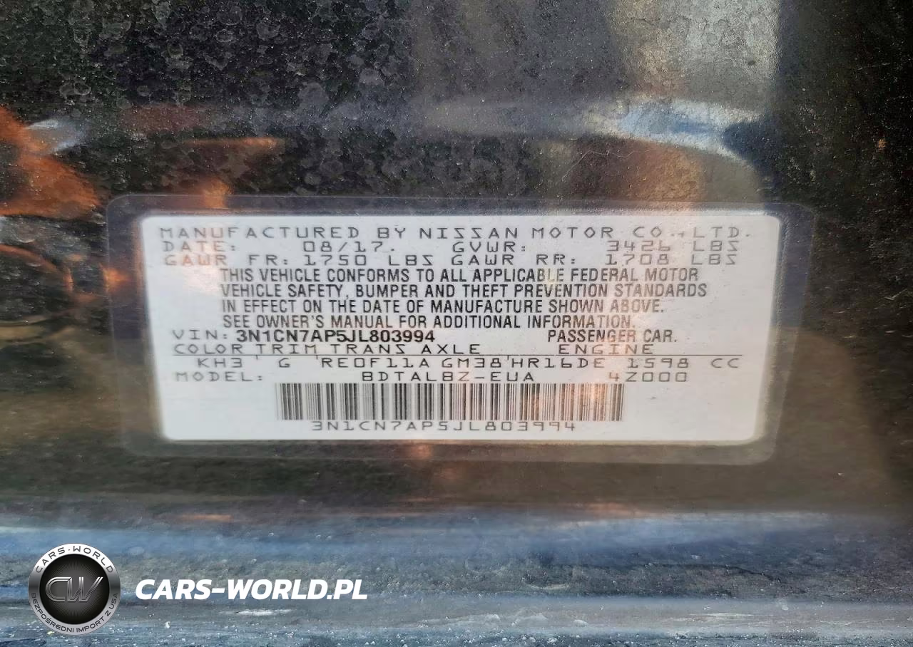 2018 Nissan Versa Sv VIN:3N1CN7AP5JL803994 - 12