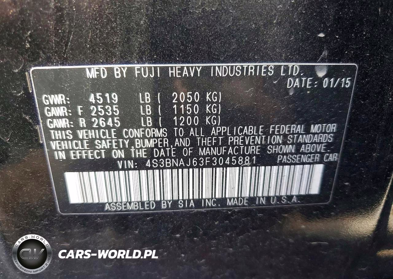 2015 Subaru Legacy 2.5I Limited VIN:4S3BNAJ63F3045881 - 12