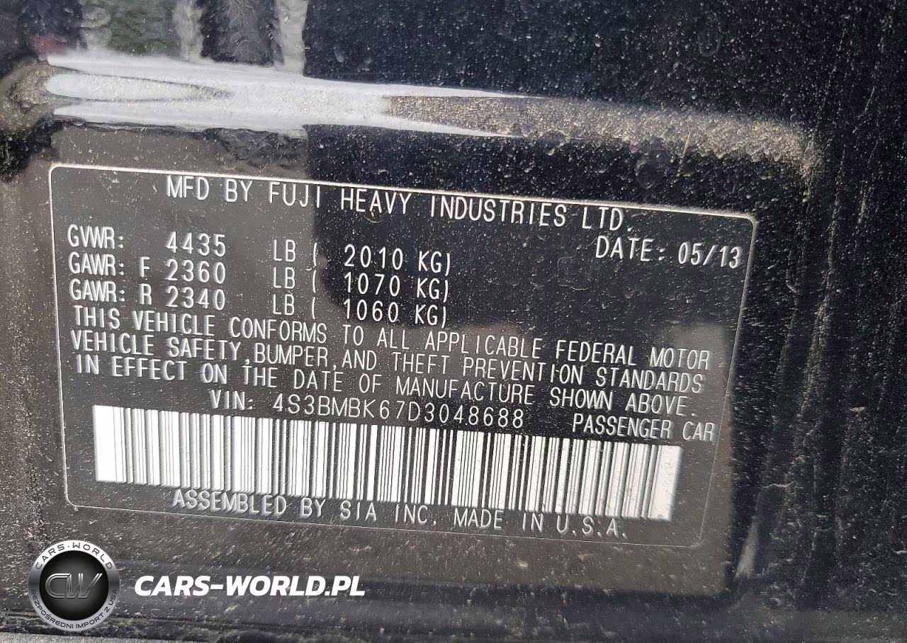 2013 Subaru Legacy 2.5I Limited VIN:4S3BMBK67D3048688 - 13