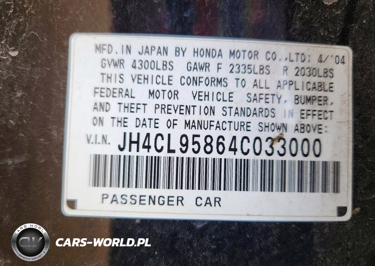 2004 Acura Tsx VIN:JH4CL95864C033000 - 12