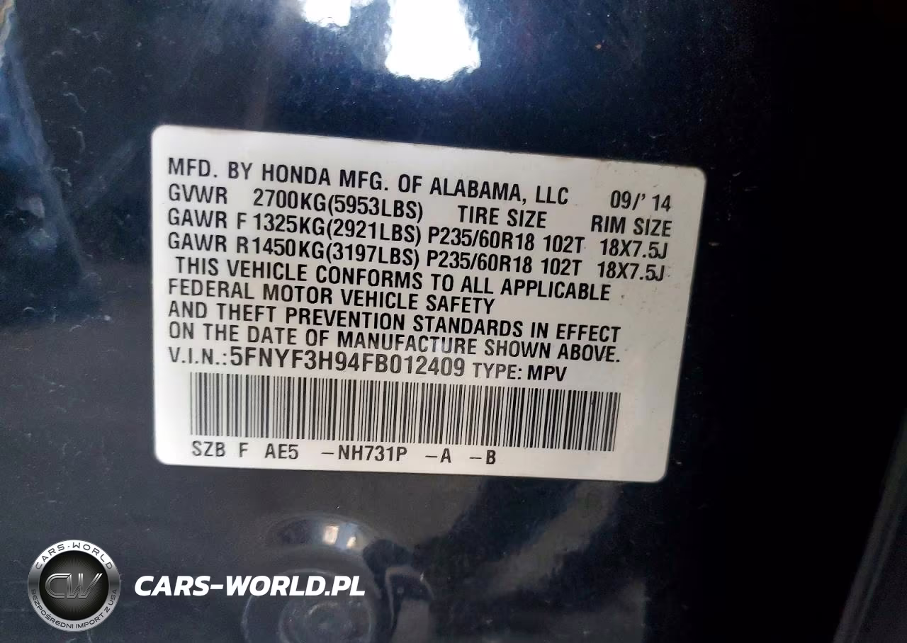 2015 Honda Pilot Touring VIN:5FNYF3H94FB012409 - 13