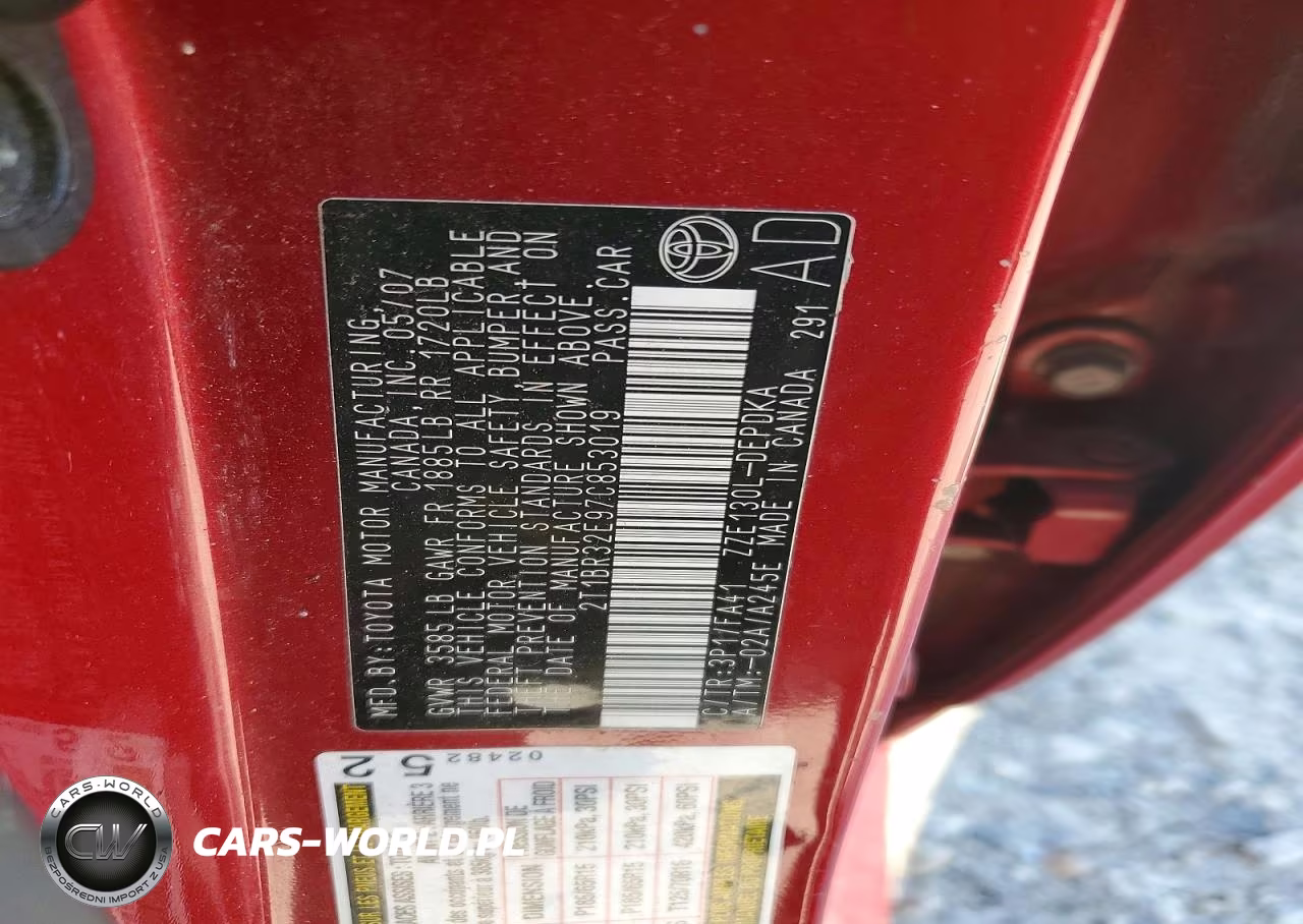 2007 Toyota Corolla Ce VIN:2T1BR32E97C853019 - 12