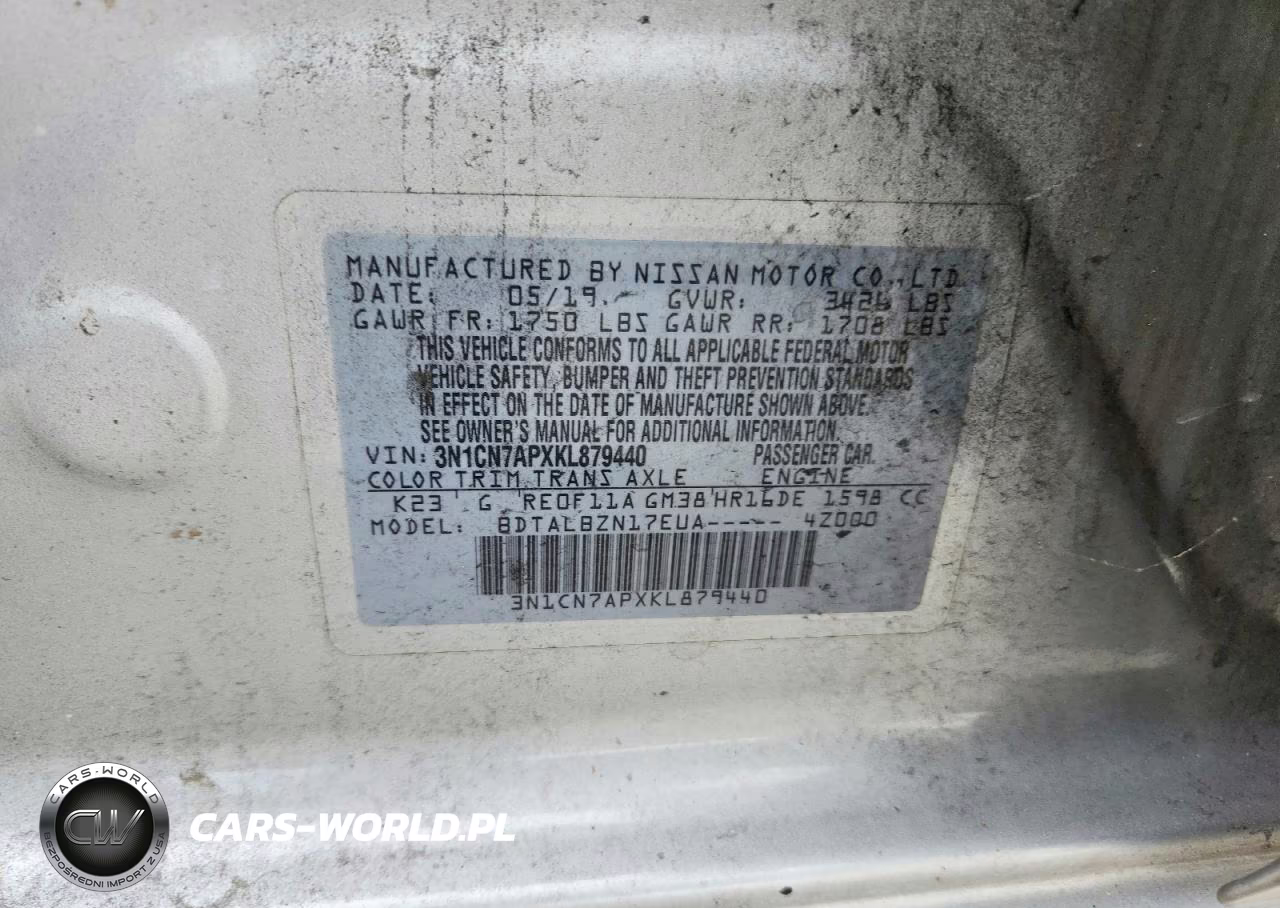 2019 Nissan Versa Sv VIN:3N1CN7APXKL879440 - 12
