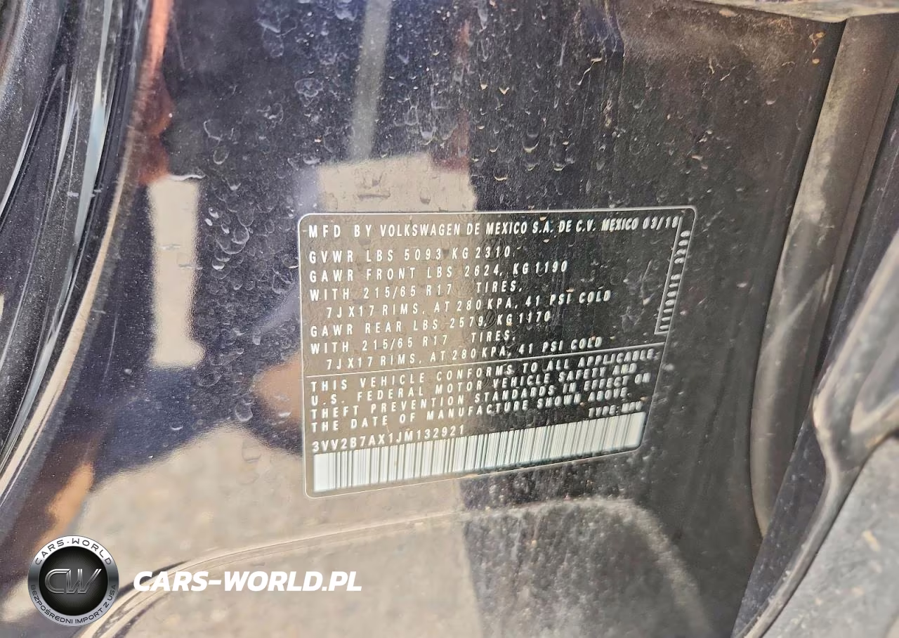 2018 Volkswagen Tiguan Se VIN:3VV2B7AX1JM132921 - 14
