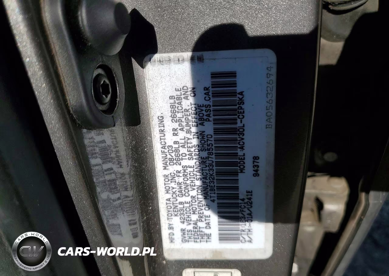 2003 Toyota Camry Se VIN:4T1BE32K33U785570 - 12