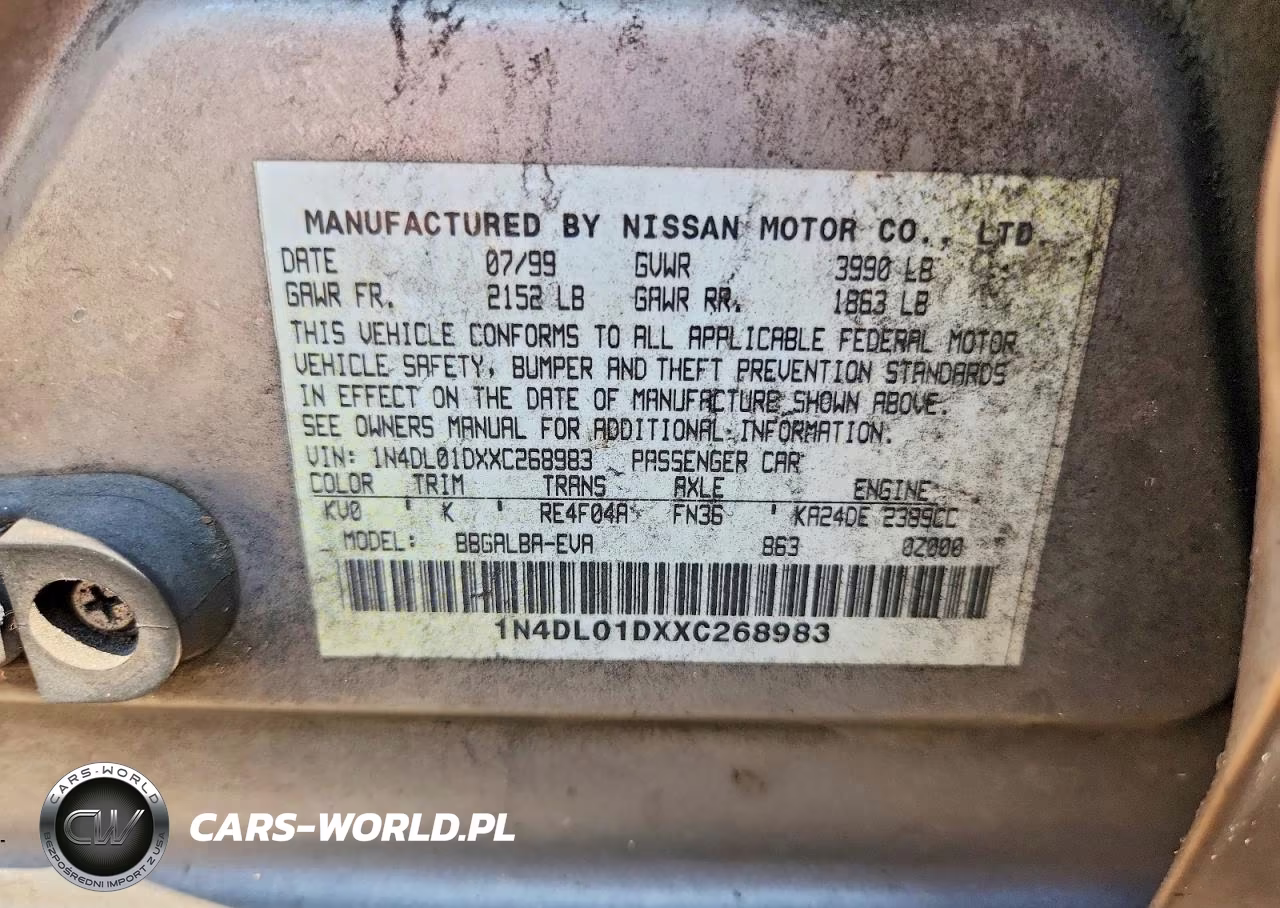 1999 Nissan Altima Xe VIN:1N4DL01DXXC268983 - 12