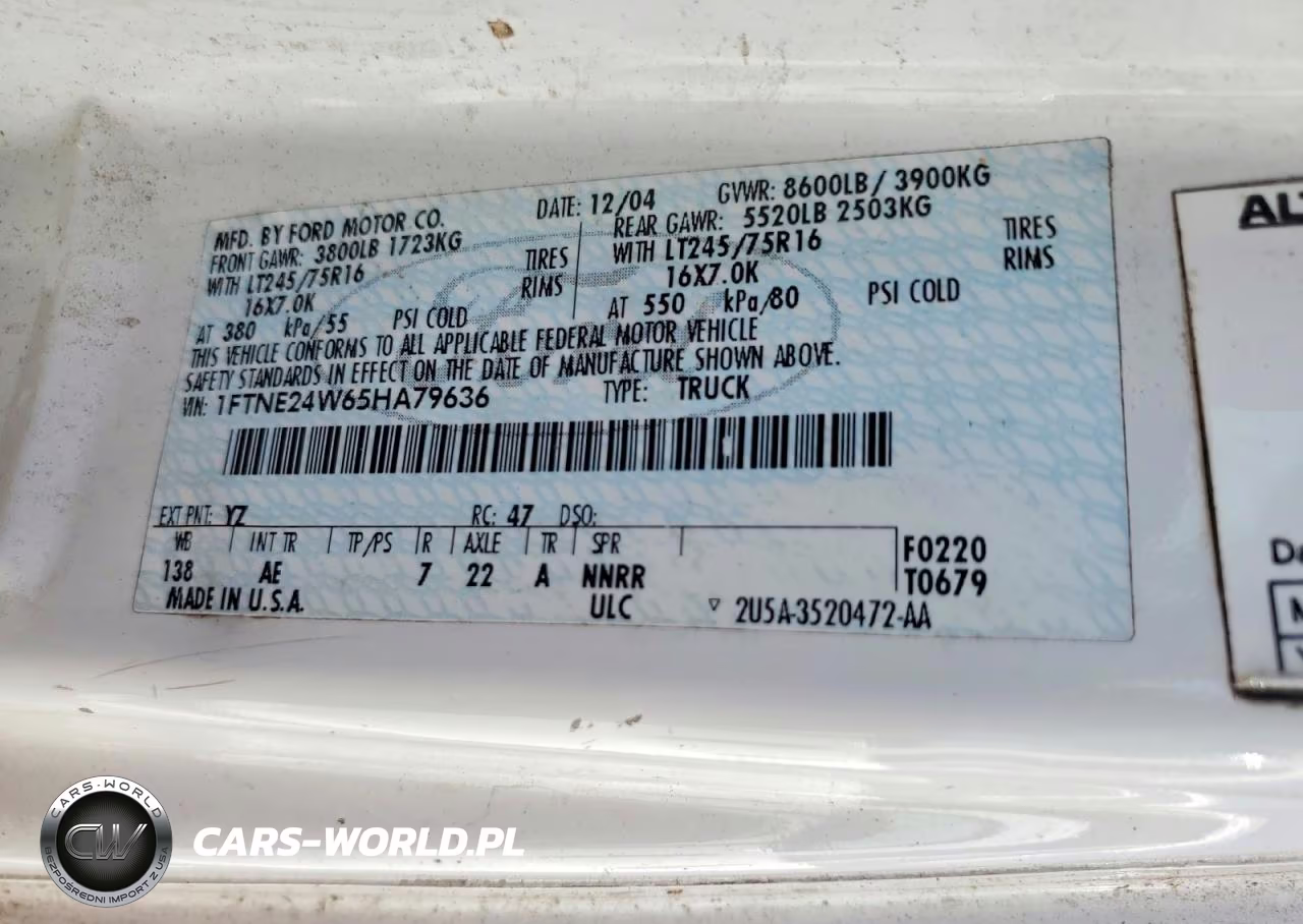 2005 Ford Econoline E250 Van VIN:1FTNE24W65HA79636 - 13