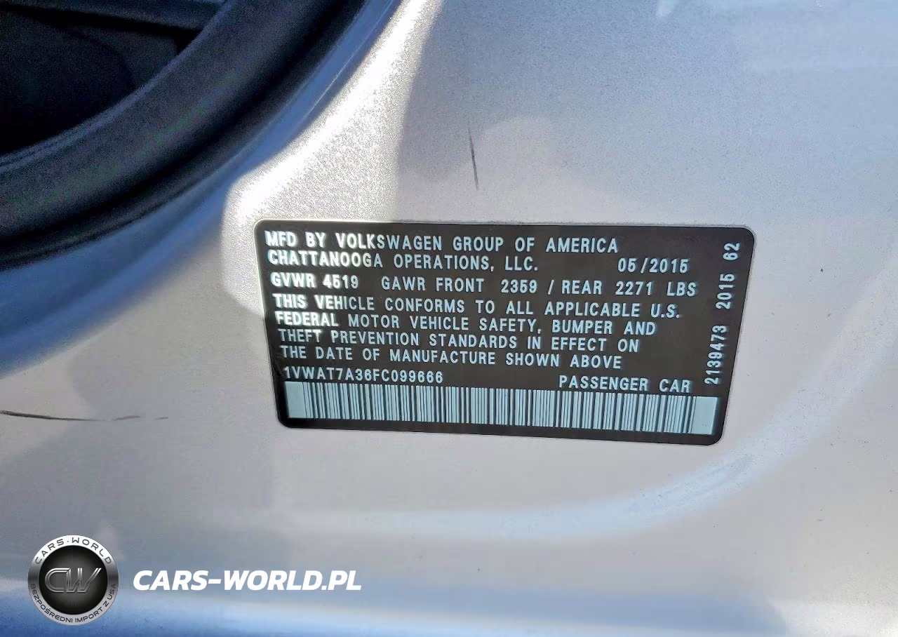 2015 Volkswagen Passat VIN:1VWAT7A36FC099666 - 13