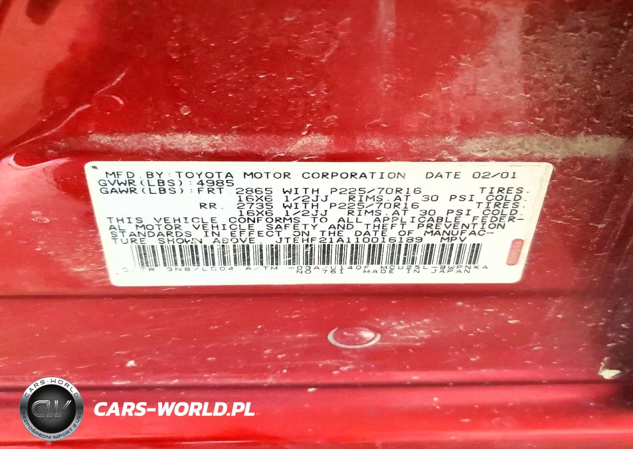 2001 Toyota Highlander Base VIN:JTEHF21A110016189 - 13