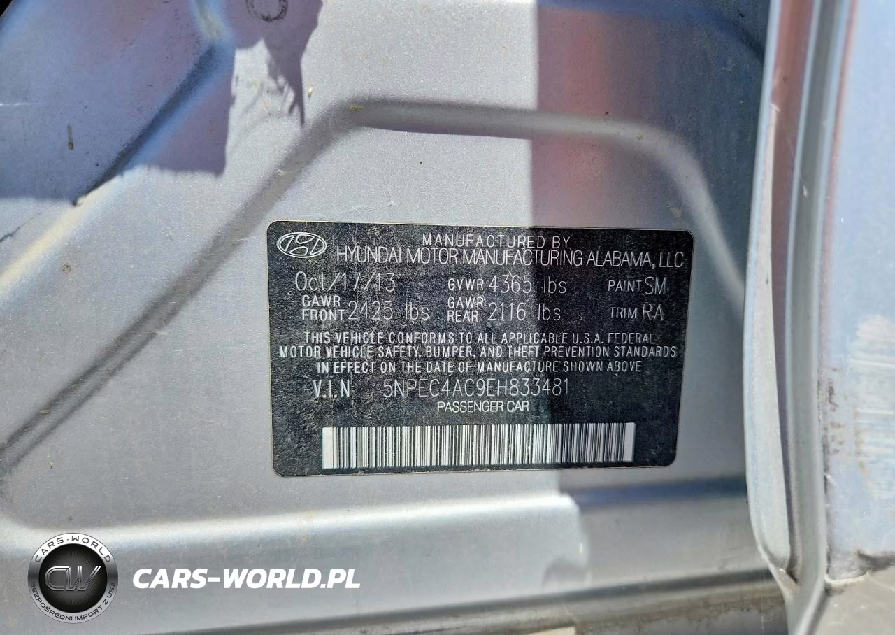 2014 Hyundai Sonata Se VIN:5NPEC4AC9EH833481 - 12