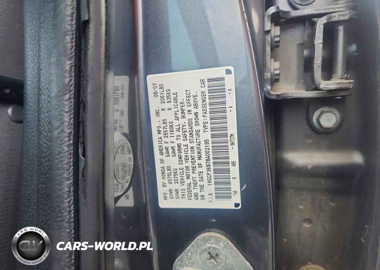 2008 Honda Accord Exl VIN:1HGCP36878A002195 - 12