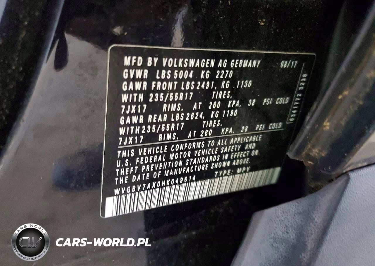 2017 Volkswagen Tiguan S VIN:WVGBV7AX0HK049614 - 13