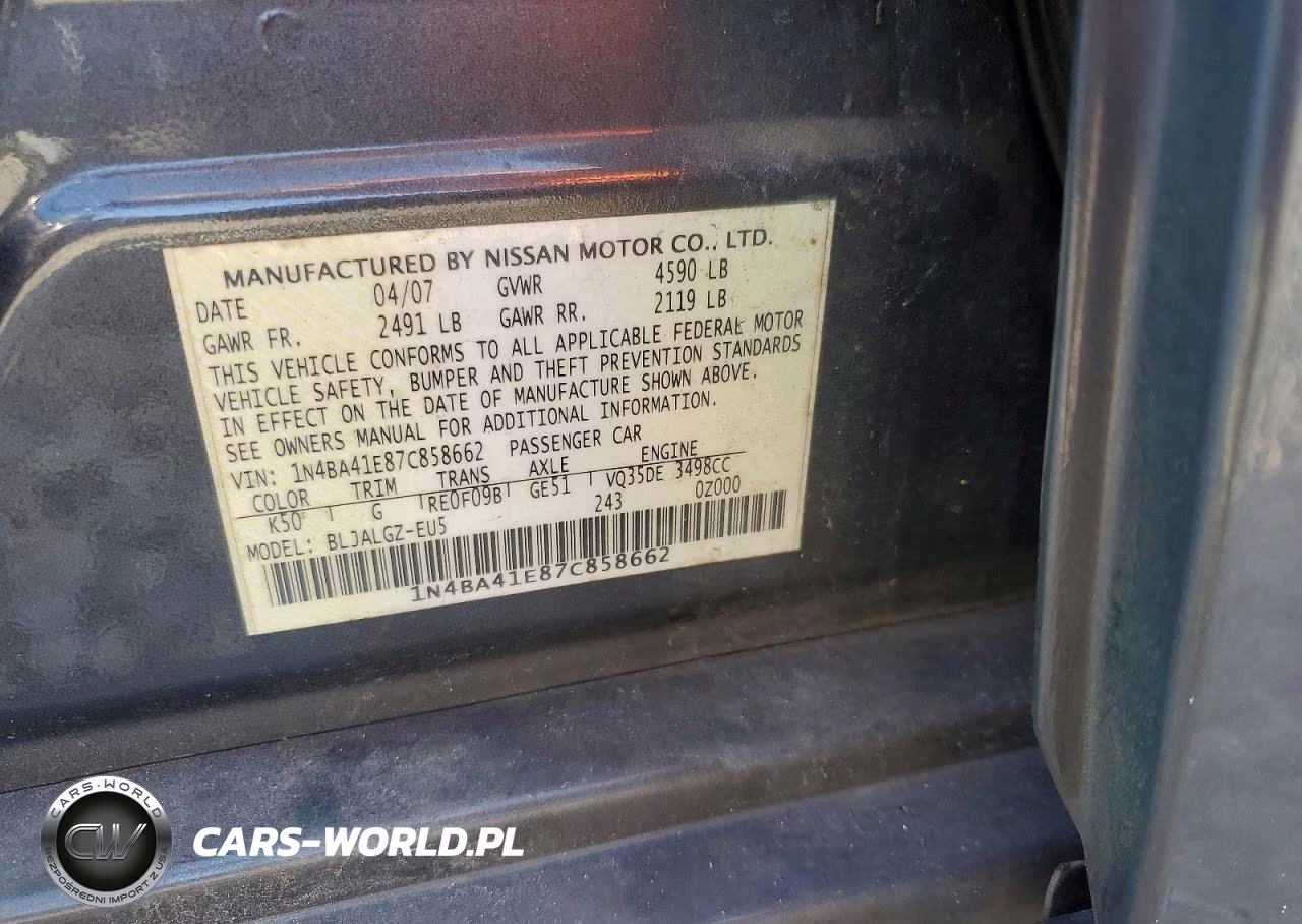 2007 Nissan Maxima 3.5 Se VIN:1N4BA41E87C858662 - 13