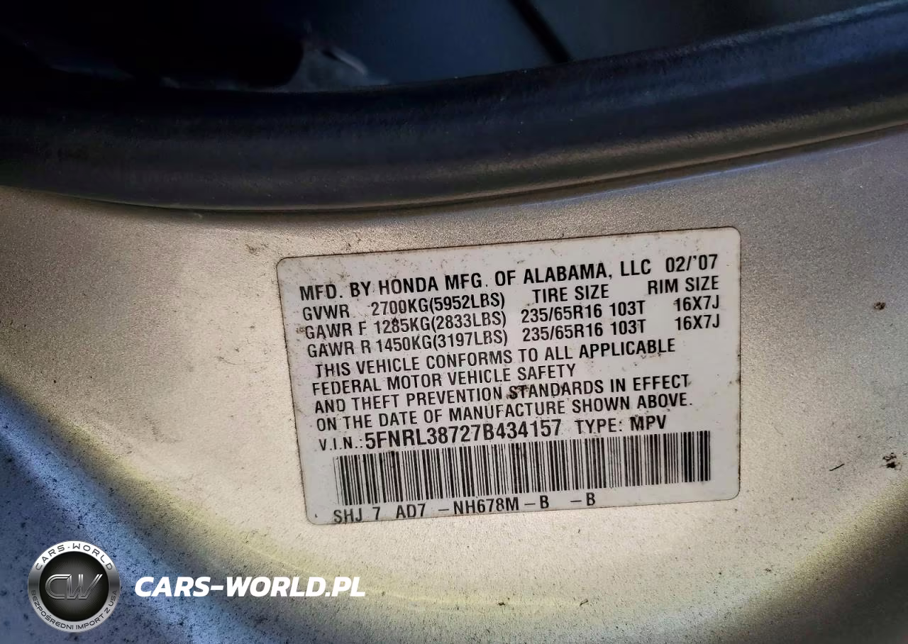 2007 Honda Odyssey Exl VIN:5FNRL38727B434157 - 13