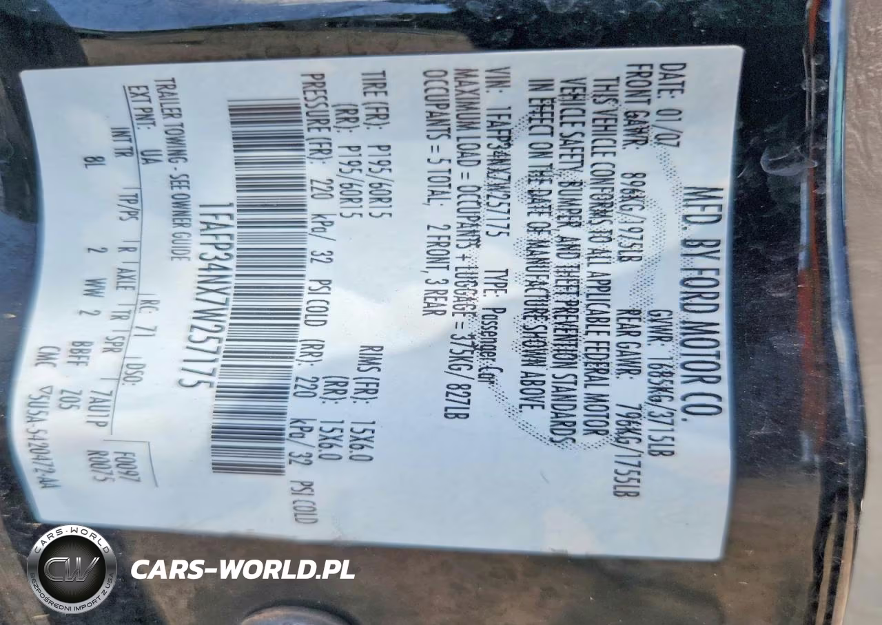 2007 Ford Focus Zx4 VIN:1FAFP34NX7W257175 - 12