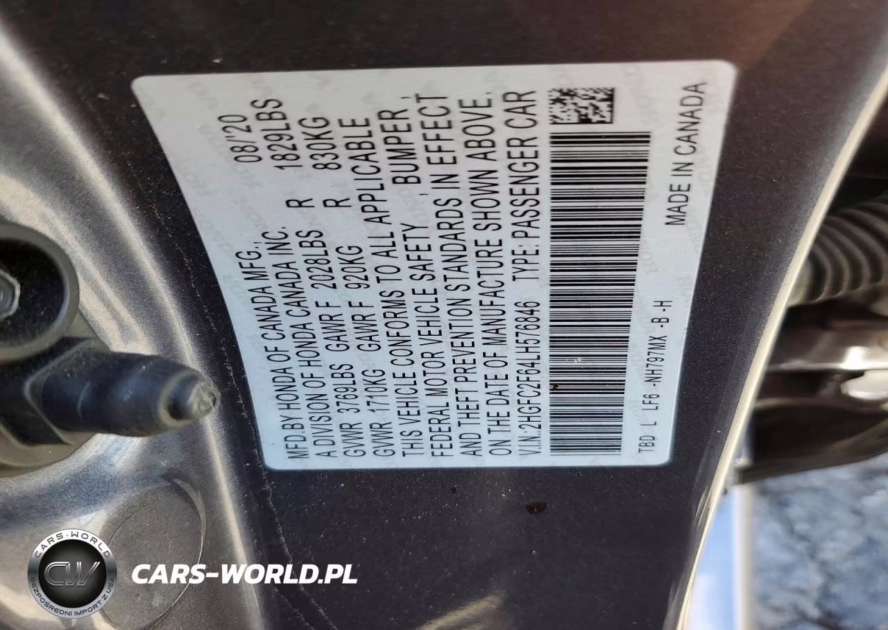 2020 Honda Civic VIN:2HGFC2F64LH576846 - 12