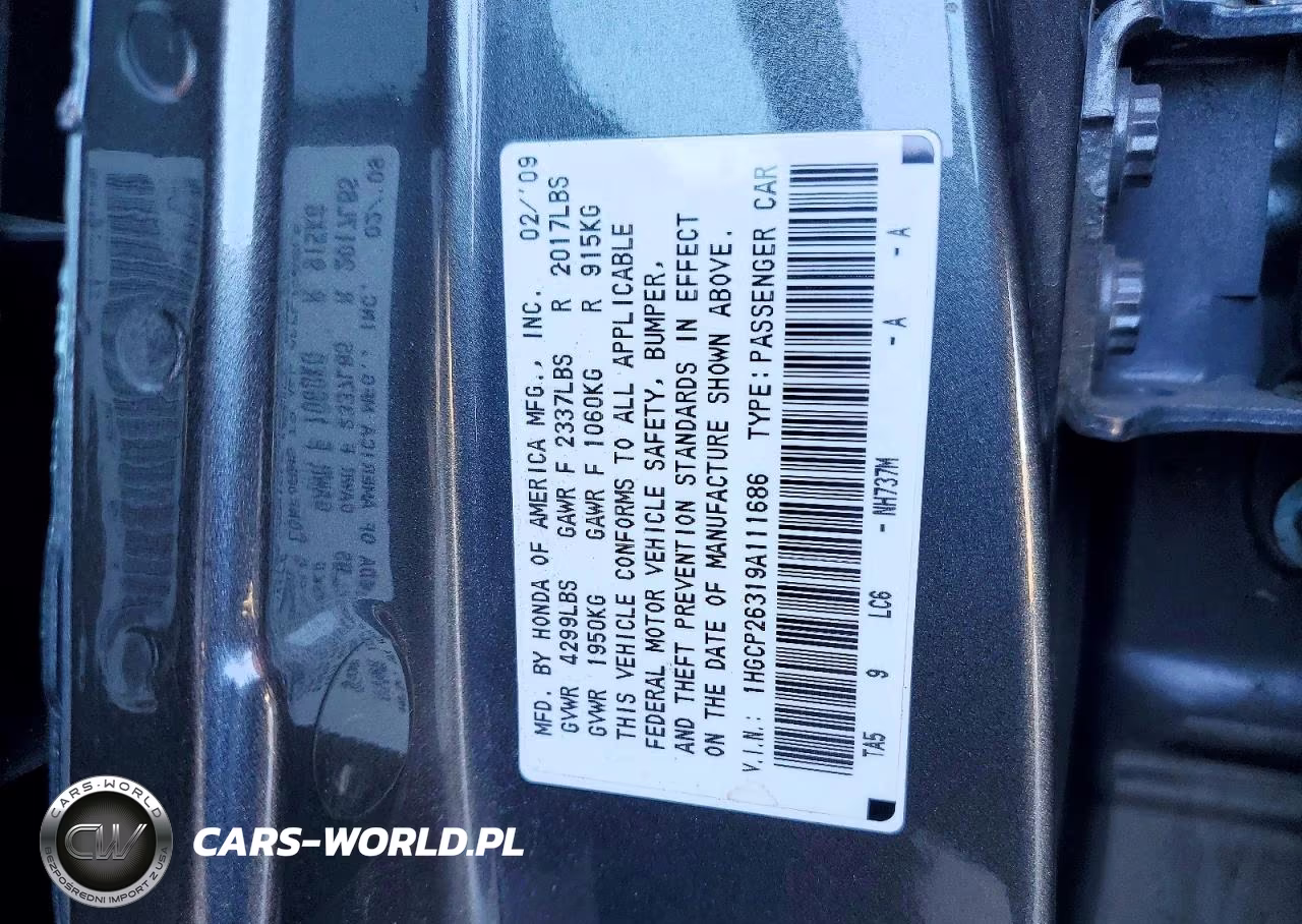 2009 Honda Accord Lx VIN:1HGCP26319A111686 - 13