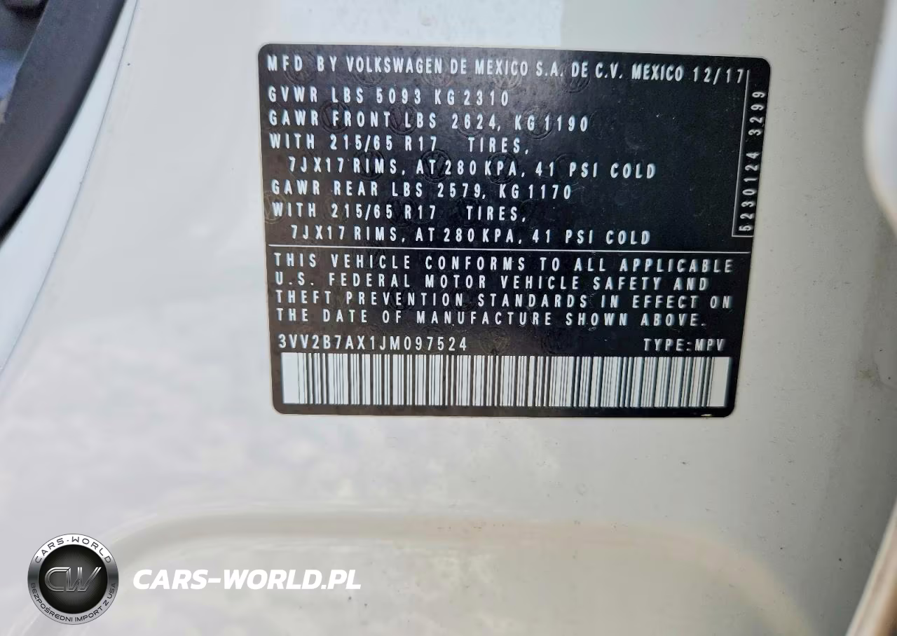 2018 Volkswagen Tiguan Se VIN:3VV2B7AX1JM097524 - 12