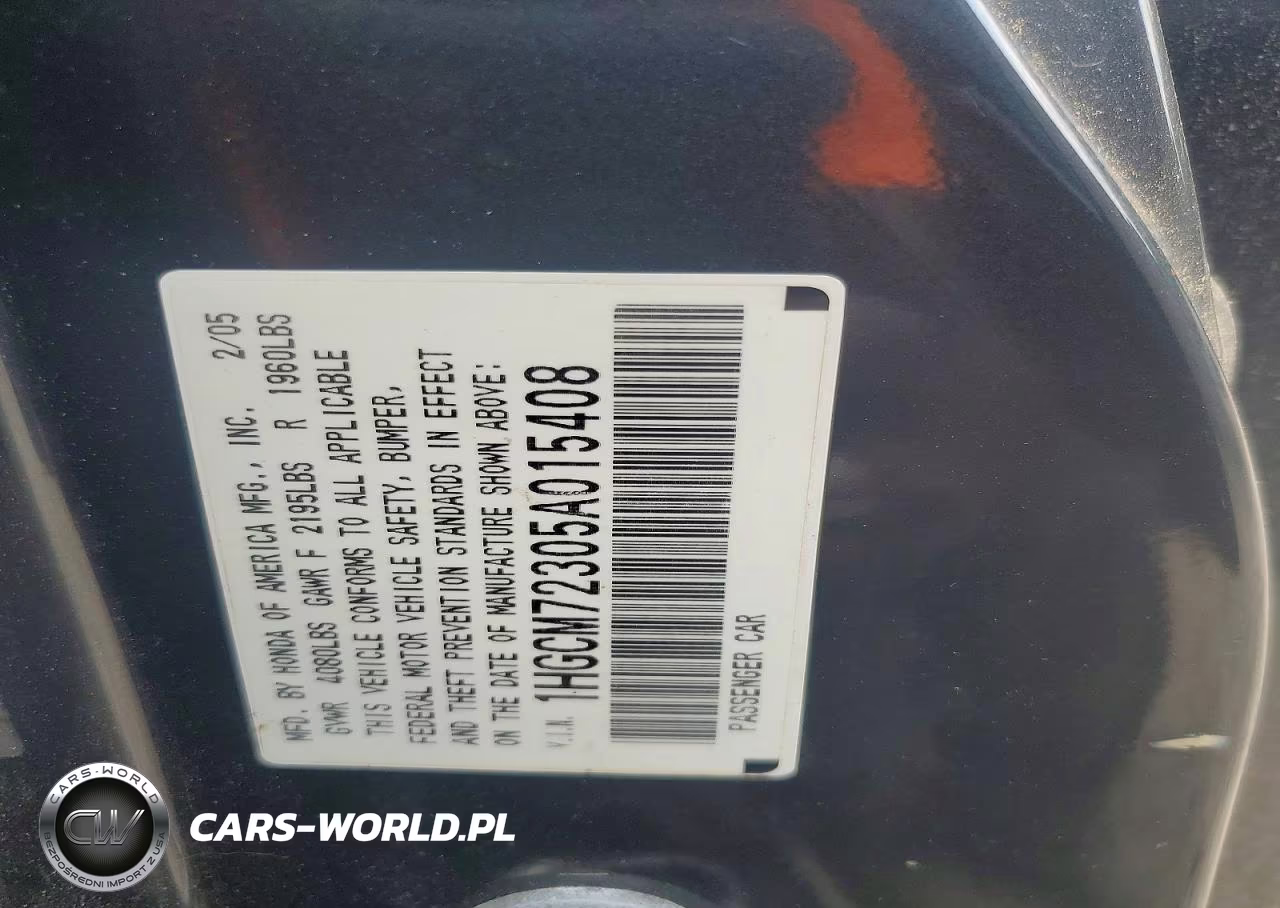 2005 Honda Accord Lx VIN:1HGCM72305A015408 - 12