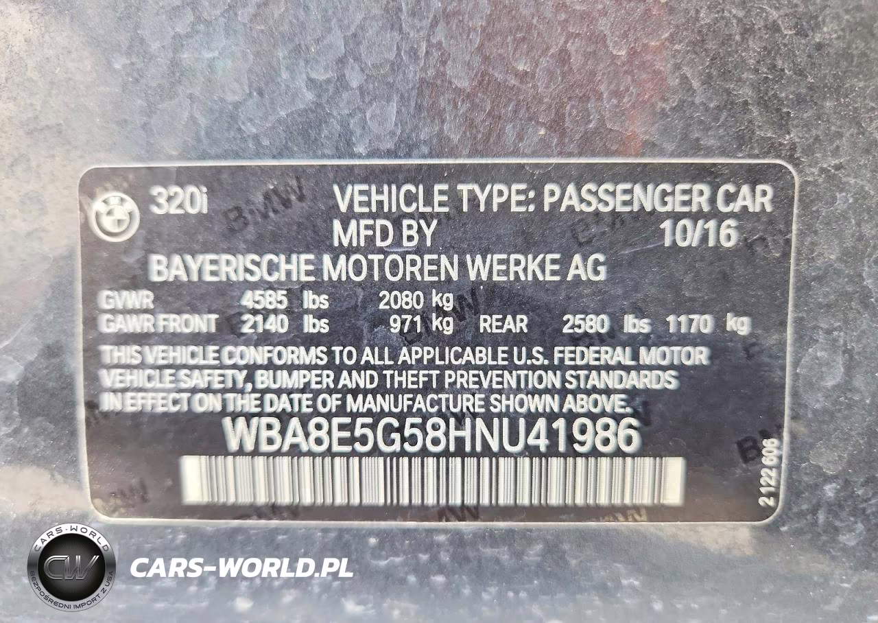 2017 BMW 320 Xi VIN:WBA8E5G58HNU41986 - 12