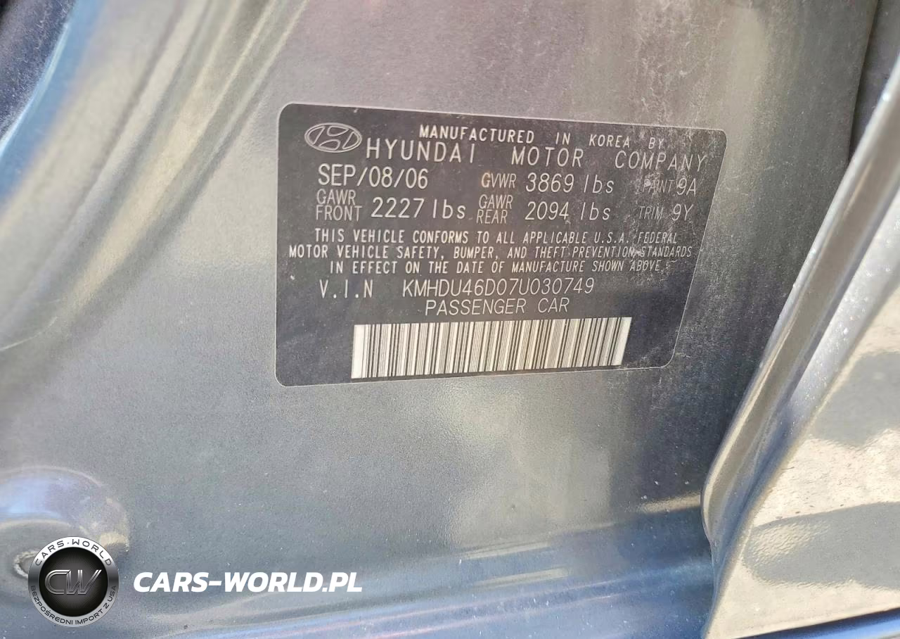 2007 Hyundai Elantra Gls VIN:KMHDU46D07U030749 - 12