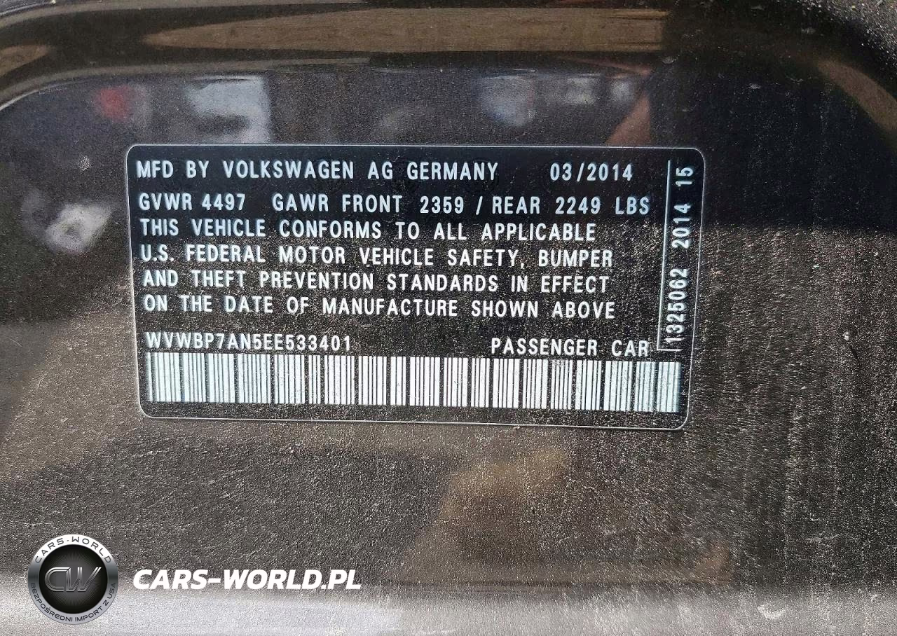 2014 Volkswagen Cc Sport VIN:WVWBP7AN5EE533401 - 12