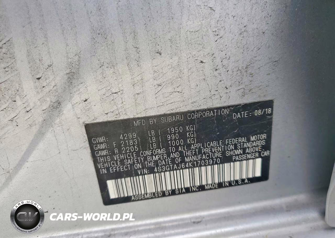 2019 Subaru Impreza Sport VIN:4S3GTAJ64K1703970 - 12