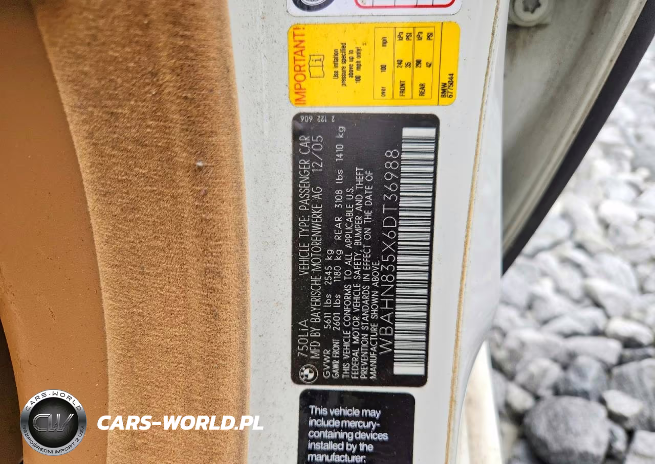 2006 BMW 750 Li VIN:WBAHN835X6DT36988 - 12