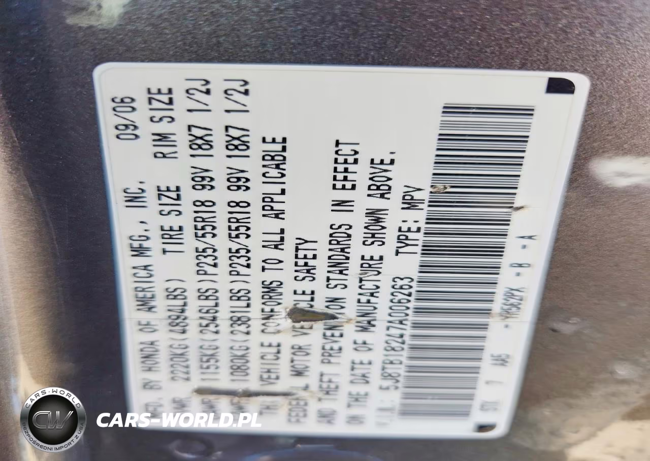 2007 Acura Rdx VIN:5J8TB18247A006263 - 13