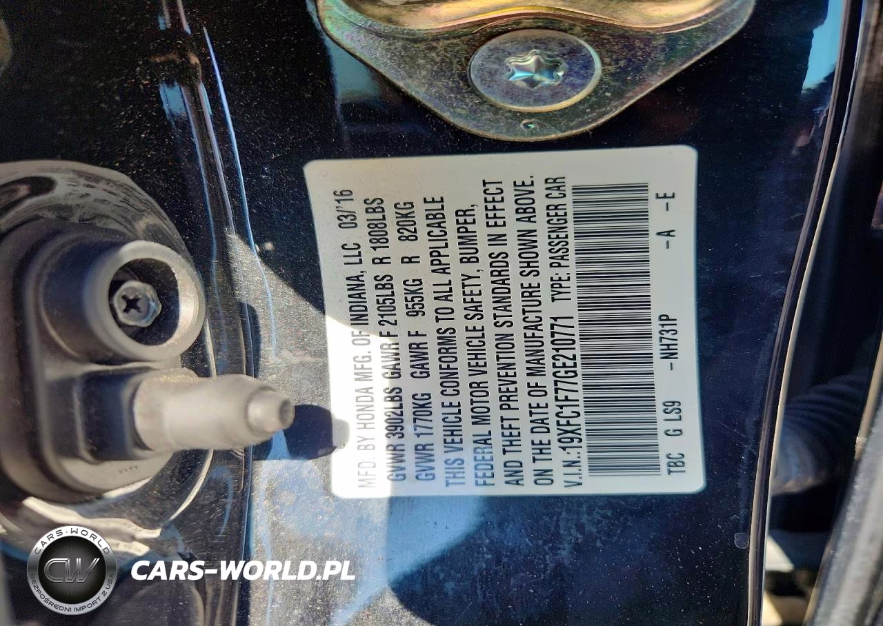 2016 Honda Civic Exl VIN:19XFC1F77GE210771 - 13