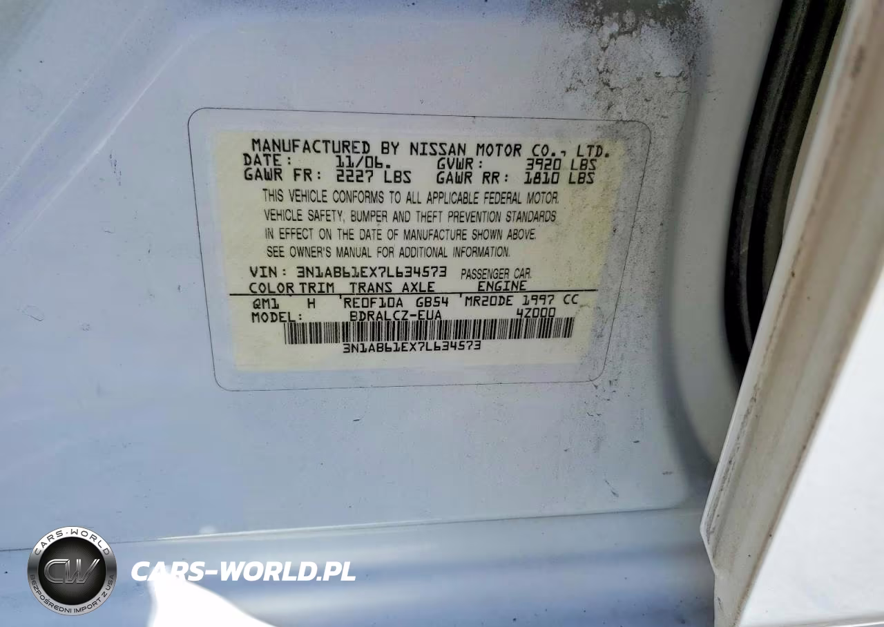 2007 Nissan Sentra 2.0 VIN:3N1AB61EX7L634573 - 12