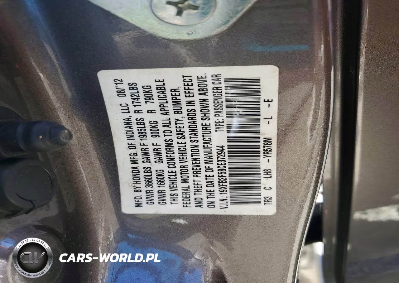 2012 Honda Civic Lx VIN:19XFB2F58CE372944 - 13