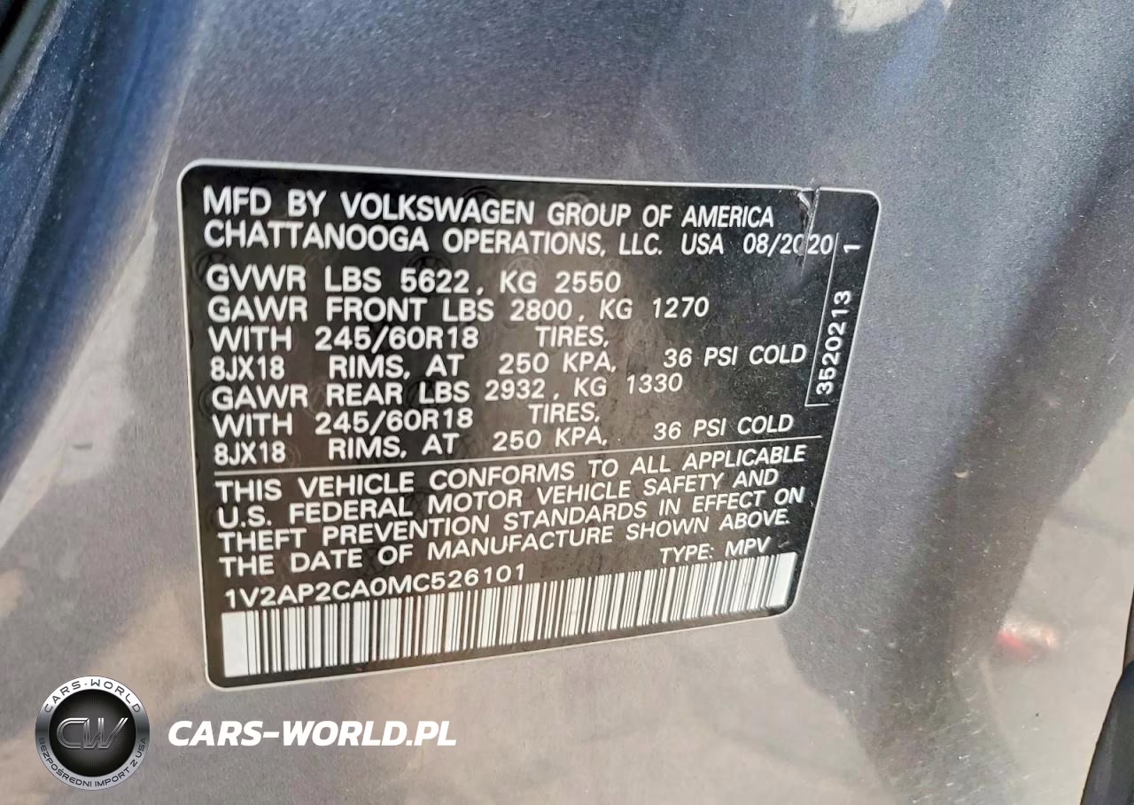 2021 Volkswagen Atlas S VIN:1V2AP2CA0MC526101 - 13