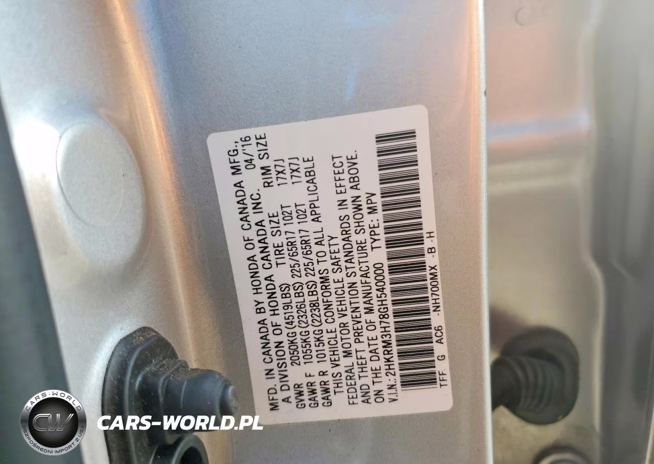 2016 Honda Cr-V Exl VIN:2HKRM3H78GH540000 - 12