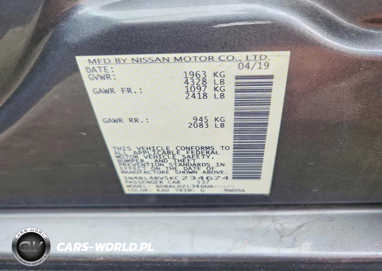 2019 Nissan Altima S VIN:1N4BL4BV5KC234674 - 12