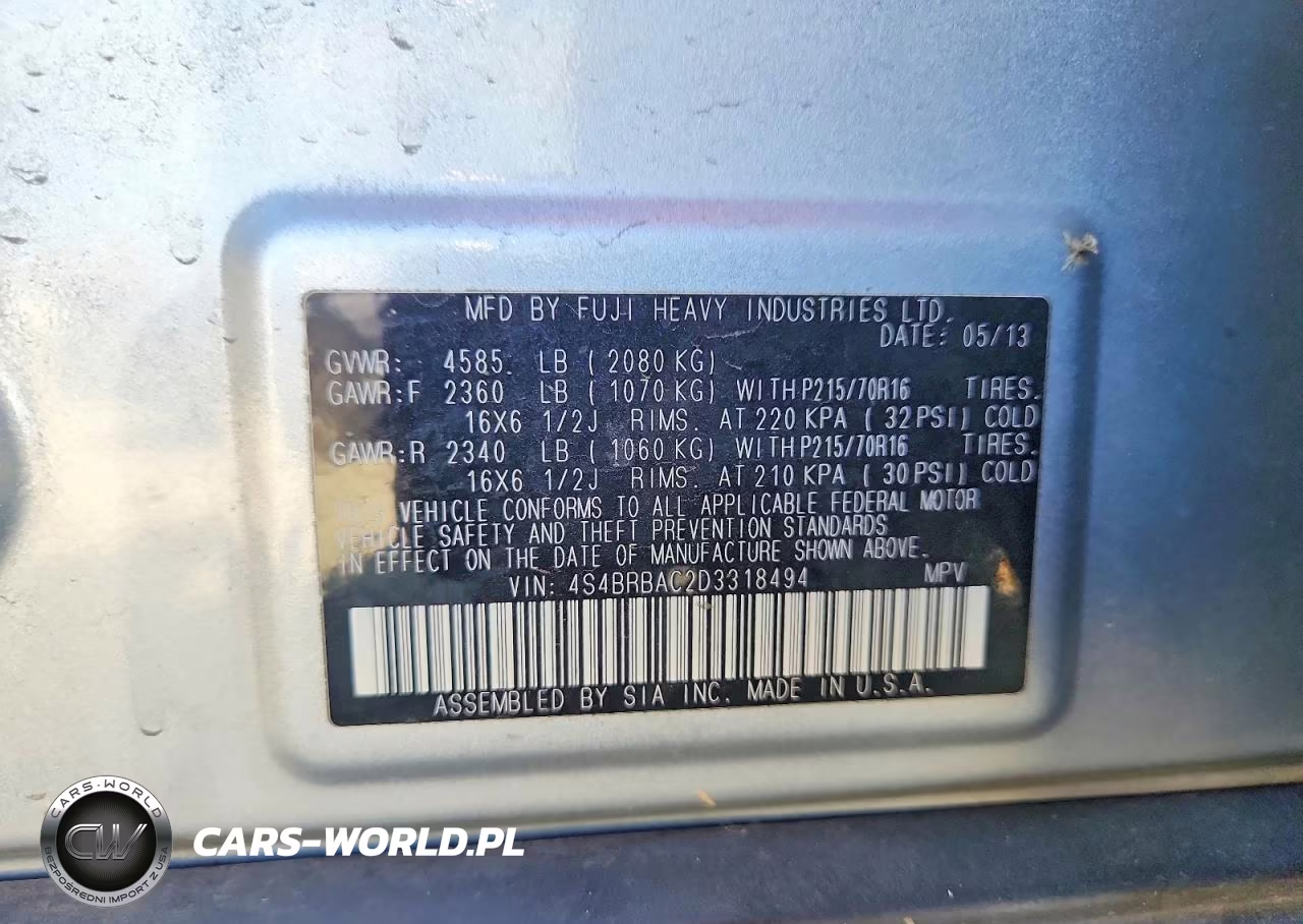 2013 Subaru Outback 2.5I VIN:4S4BRBAC2D3318494 - 13