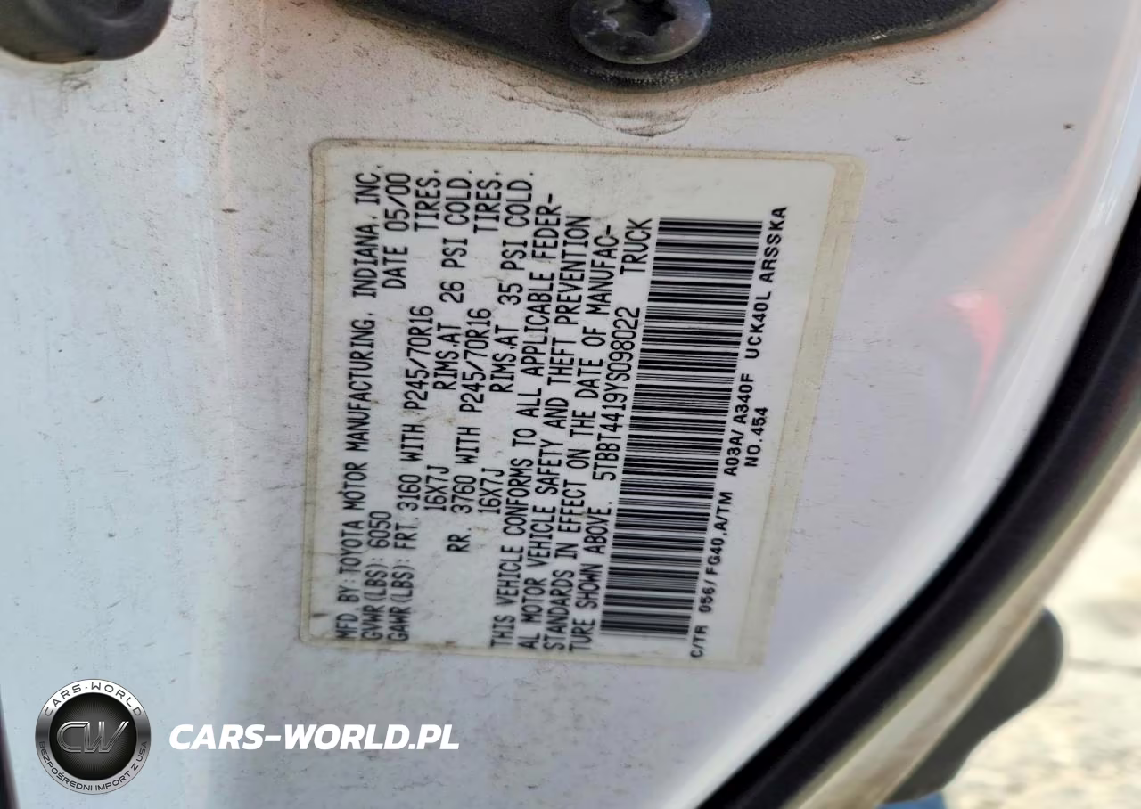 2000 Toyota Tundra Sr5 VIN:5TBBT4419YS098022 - 12