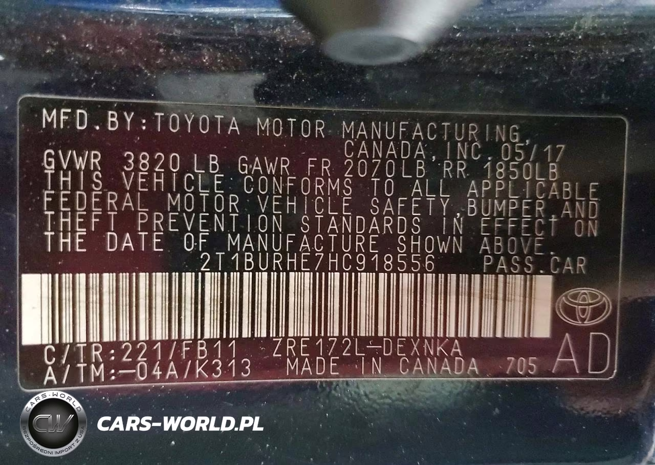 2017 Toyota Corolla Le VIN:2T1BURHE7HC918556 - 12