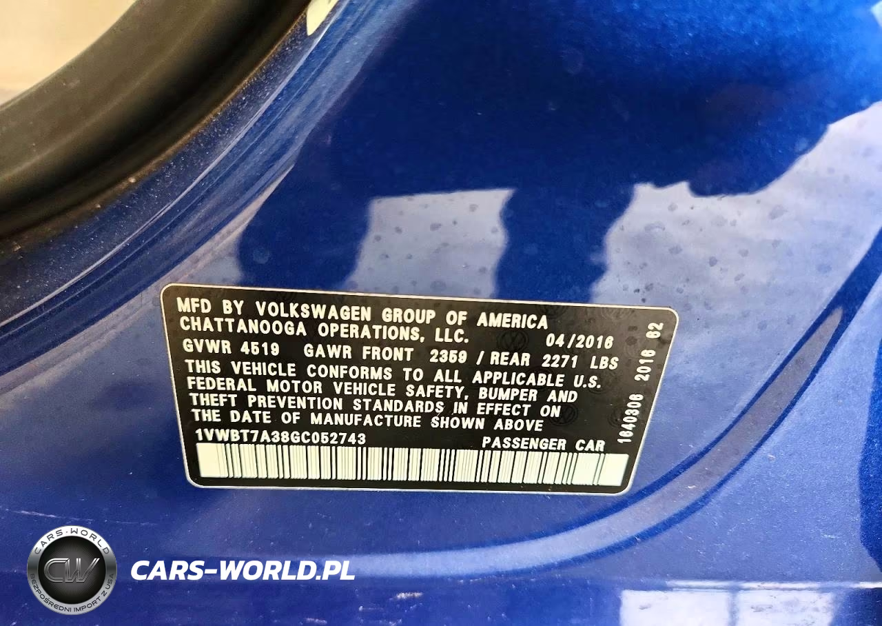 2016 Volkswagen Passat Se VIN:1VWBT7A38GC052743 - 12